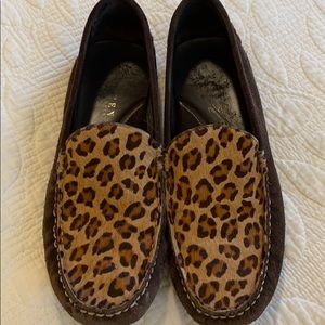 Brown suede driving shoe leopard